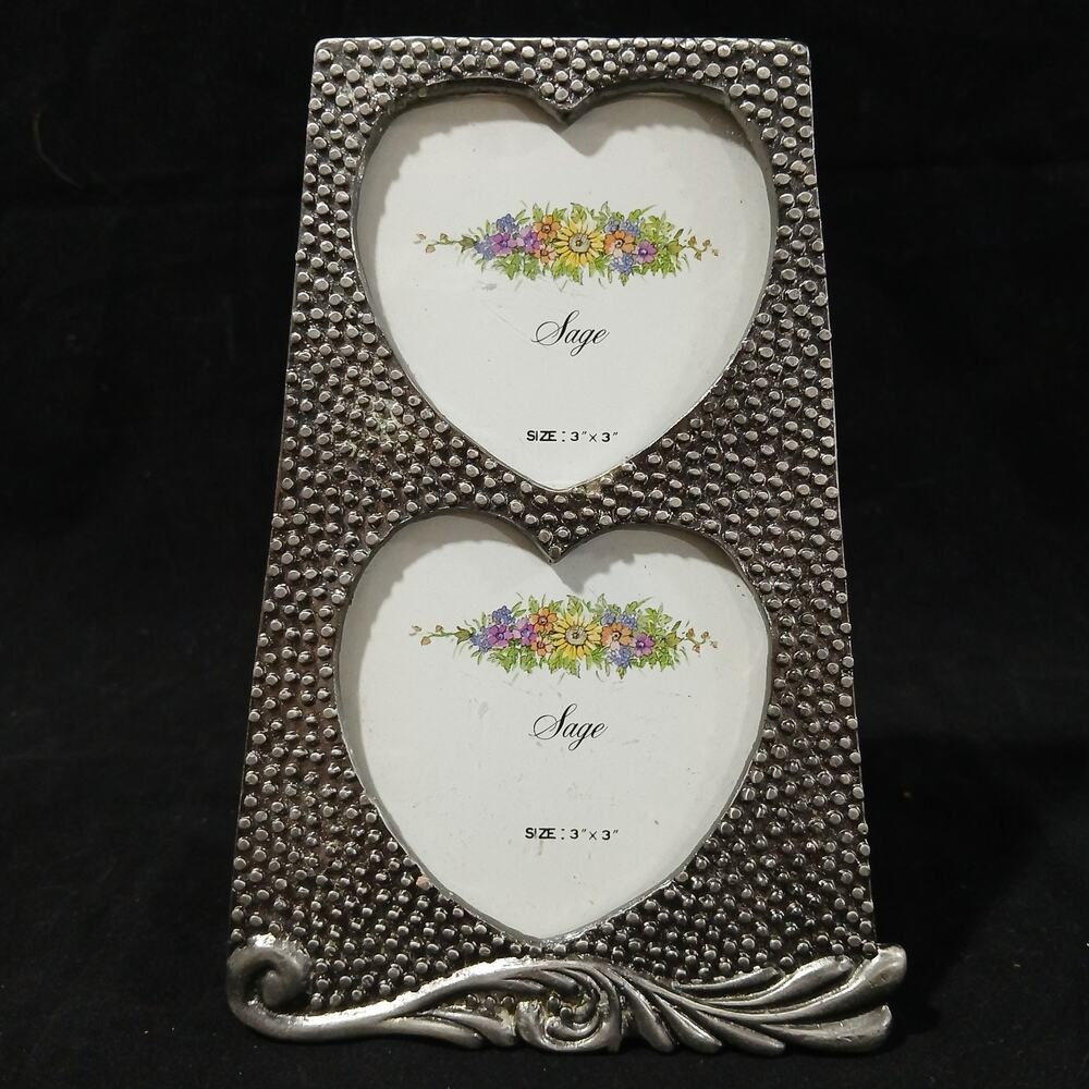 Double picture frame vintage Hearts Dots Metal Grandma Core Hearts And Bow 3x3